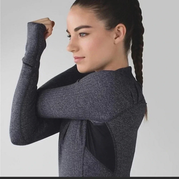 Lululemon Think Fast Long Sleeve Heathered Herringbone Heathered Black Size 4 - Picture 11 of 12